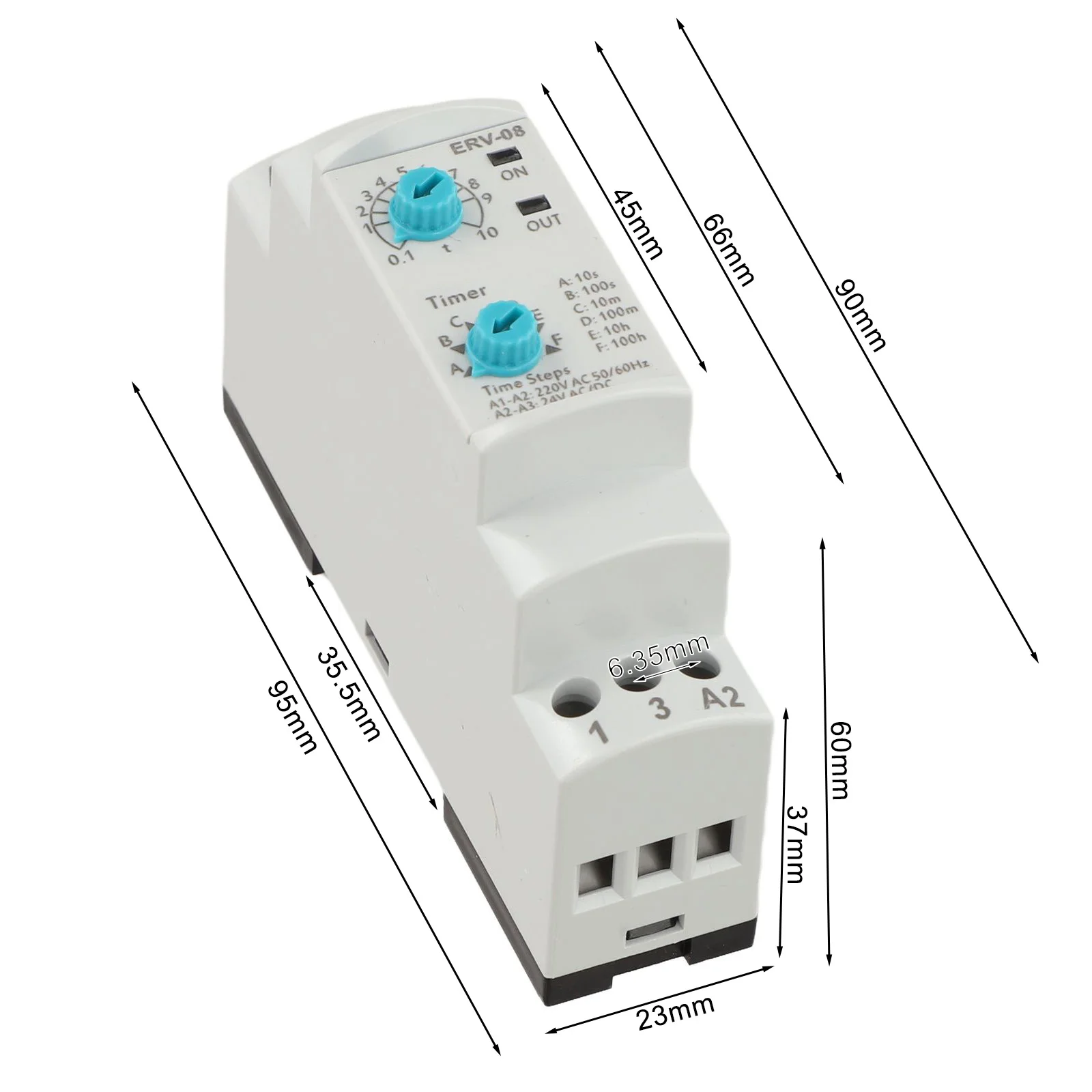 ERV-08 Multifunction On Delay Time Relay DIN Rail Electronic Adjustable Delay Time Relay 150V-260V AC/24V DC Or 110VAC/24V DC