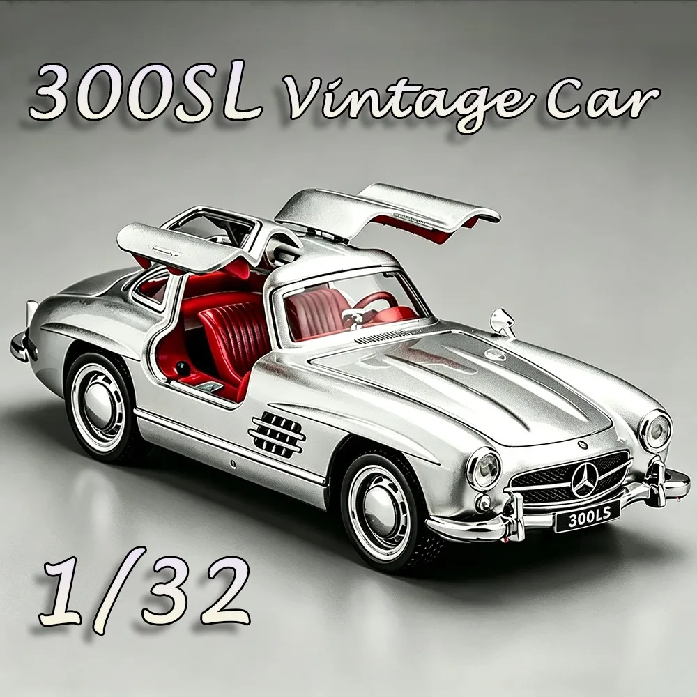 1:32 300SL Vintage Car Model Toys Alloy Diecast Miniature Classic Cars Sound Light Doors Opened Pull Back Birthday Toy Gifts