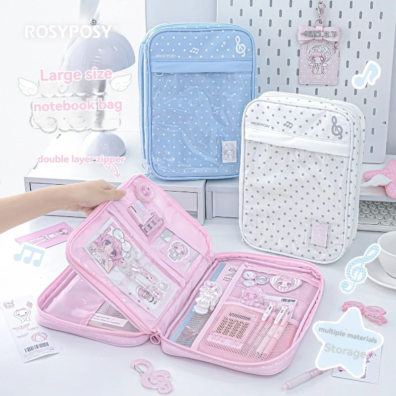 Star Note Hand Account Storage Bag Large Capacity Double‑zip Journal Pouch Multi‑layer Stationery Organizer for Girls Student