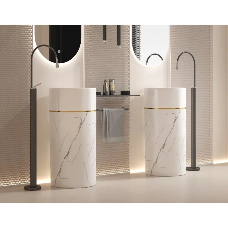 حوض عمود أسطوانة سيراميك ملون من KTV بدون فتحة صنبور، حوض غسيل متكامل، نوع الأرضية #4