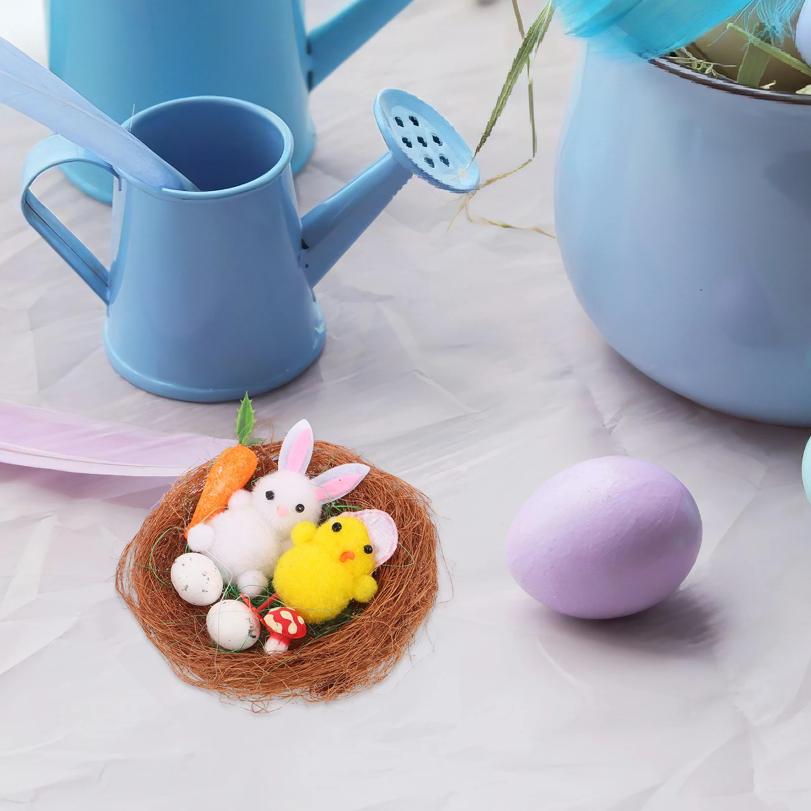 

Cottage Easter Decor Featuring Handmade Nest and Faux Bunny - Rustic Table Centerpiece for Mantel Display Basket Fillers Spring