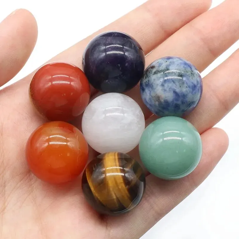 7pcs/Set Natural Stone 12mm Beads Crystal Amethyst Tiger Eye Quartz Chakra Yoga Stone Round Balls Ornaments Jewelry Accessories