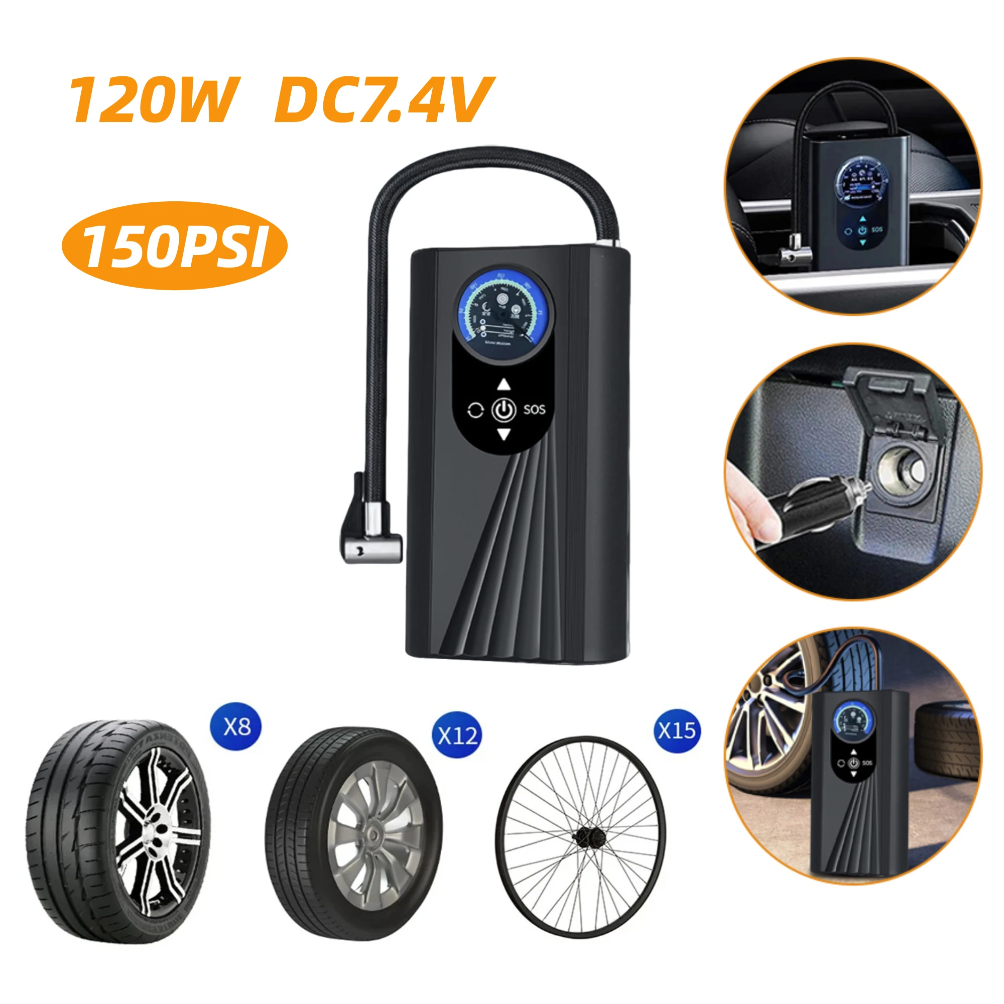 Portable Electric Air Pump Compressor 150PSI High Precision Wireless Tyre Inflator Pump for Car Motorcycle Bike Balls