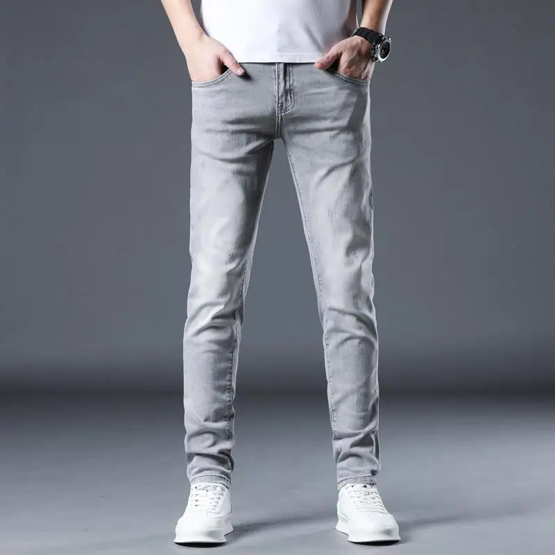 

e ey Denim Jeans Men's Spring Autumn Trendy Brand Slim Fit Casual Elastic High End Vintage Versatile Loose Long Pants