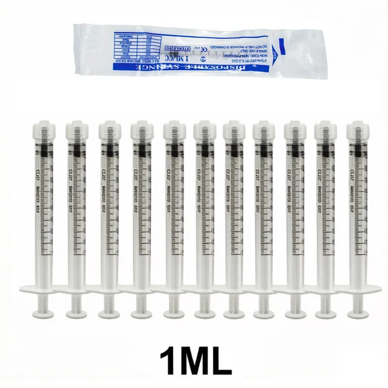 Jeringa de Laboratorio de 1 ml con Conexión Luer Lock, Esterilizada, en Envase Individual, para Alimentación de Mascotas, Muestreo de Salud, Resina Epoxi