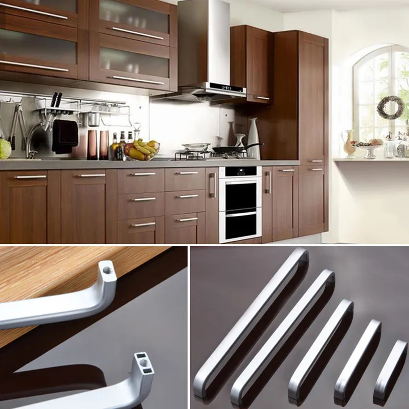 Modern Wardrobe Handle Solid/Hollow Space Aluminum handle Kitchen Furniture pulls drawer handle 64mm/96mm/128mm/160mm/192mm