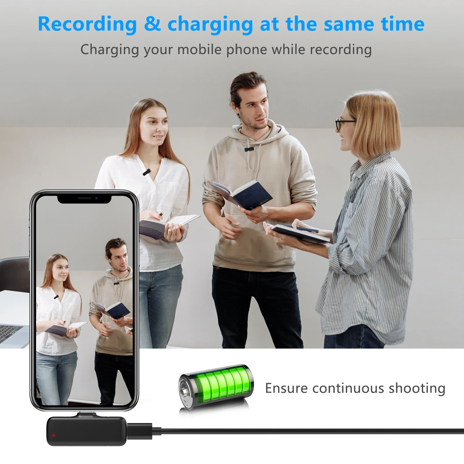 LUXCEO M6 Wireless Microphone Portable Lavalier Noise Reduction Plug and Play Recording Video Mic For Smartphone iPhone Android