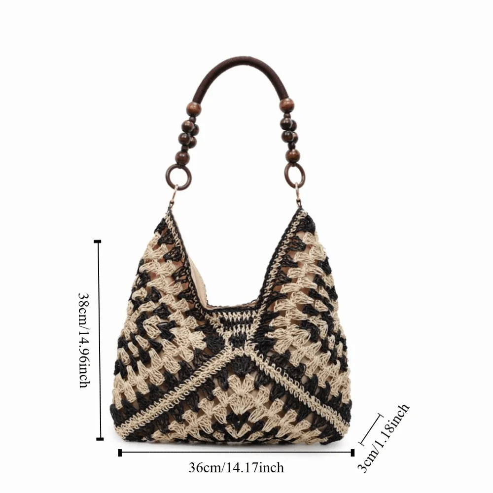 Hollow Out Straw Woven Bag Tote Bag Beach Handbag Bohemian Beach Bag Large Capacity Bucket Bag Hollow Shoulder Bag Holiday view 6