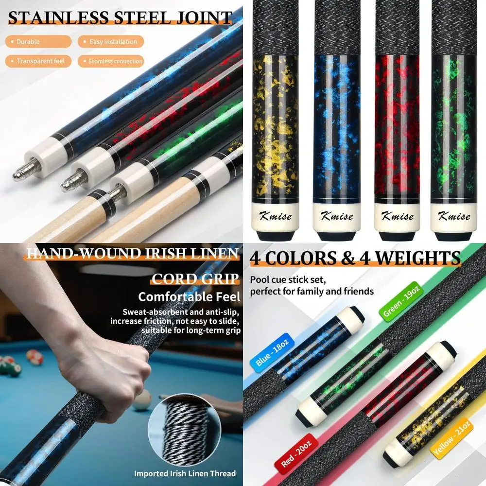 

Набор бильярдных киев из кленового дерева, 58 18-21 унций с наконечниками 13 мм, улучшенная льняная ручка, 4 варианта цвета для взрослых