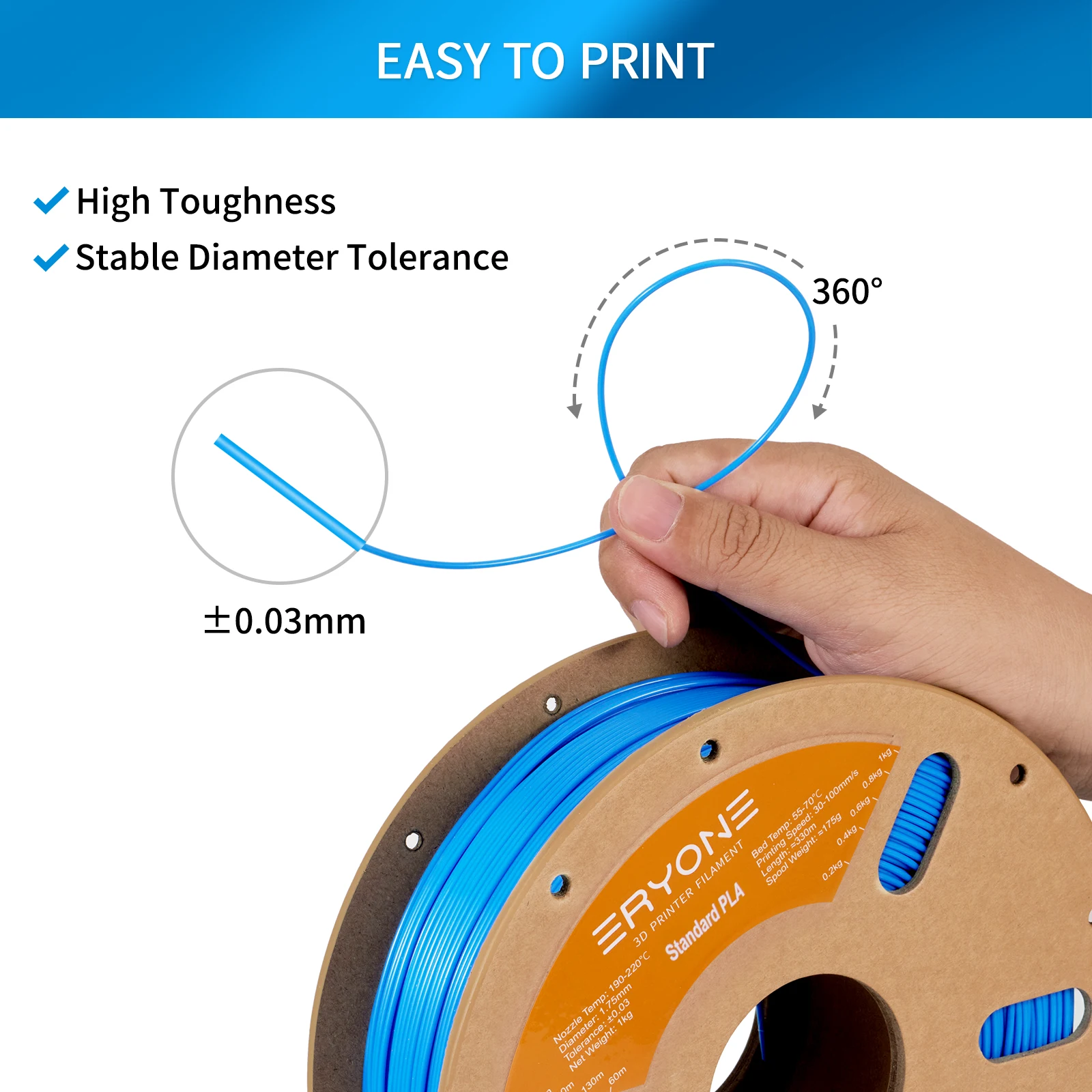 ERYONE Standard PLA Filament 1kg 1.75mm High Quality Filament 3D PLA Low Shrinkage Consumable For 3D Printer