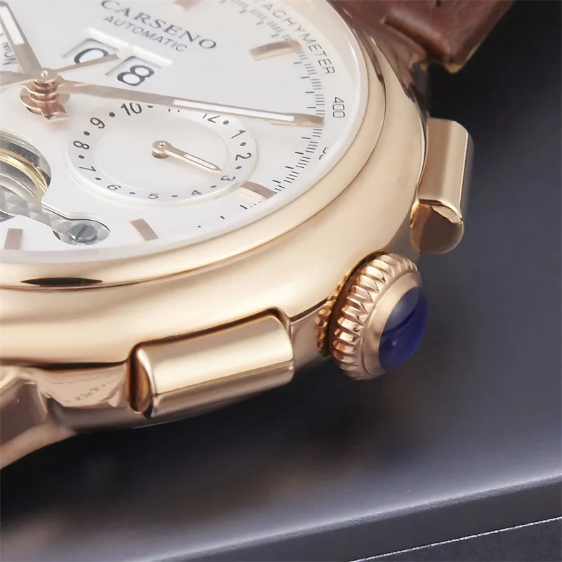 ด้านบนยี่ห้อ Mens Mechanical นาฬิกาสายหนังกันน้ําอัตโนมัติ Tourbillon นาฬิกาผู้ชายปฏิทินสัปดาห์นาฬิกา Relogio Masculino