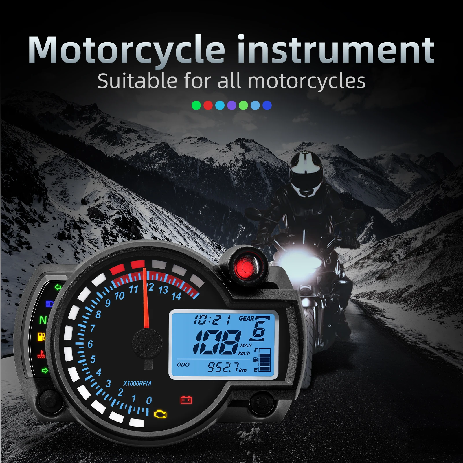 7colors Backlight Motorcycle Gauge Universal LCD Digital Speedometer Odometer MAX 299Km/h Moto Dashboard with Over Speed Alarm image 3
