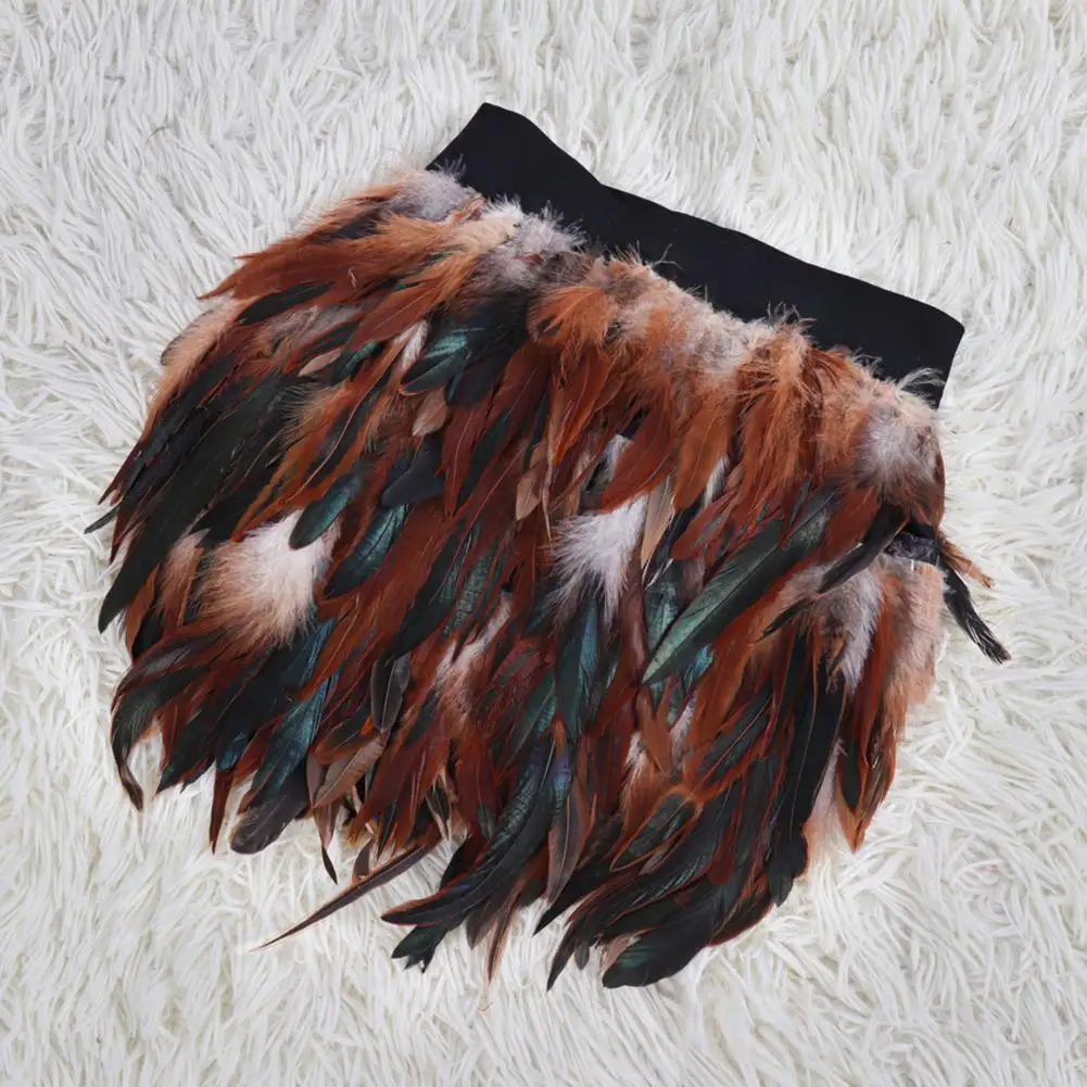 Womens Faux Feather Mini Skirt Multicolor Mini Skirt Elastic Waist Sexy Club Party Dance Rave Short Skirt Ostrich Feather