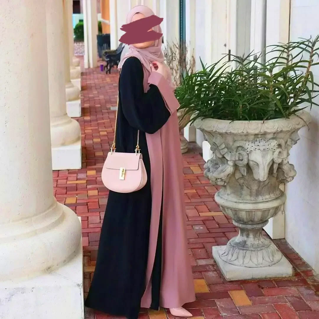 تقسم وهمية 2 قطعة أنيق عباية إسلامية سترة فستان الشرق الأوسط موضة عالية الخصر طويل فضفاض فستان ماكسي رداء