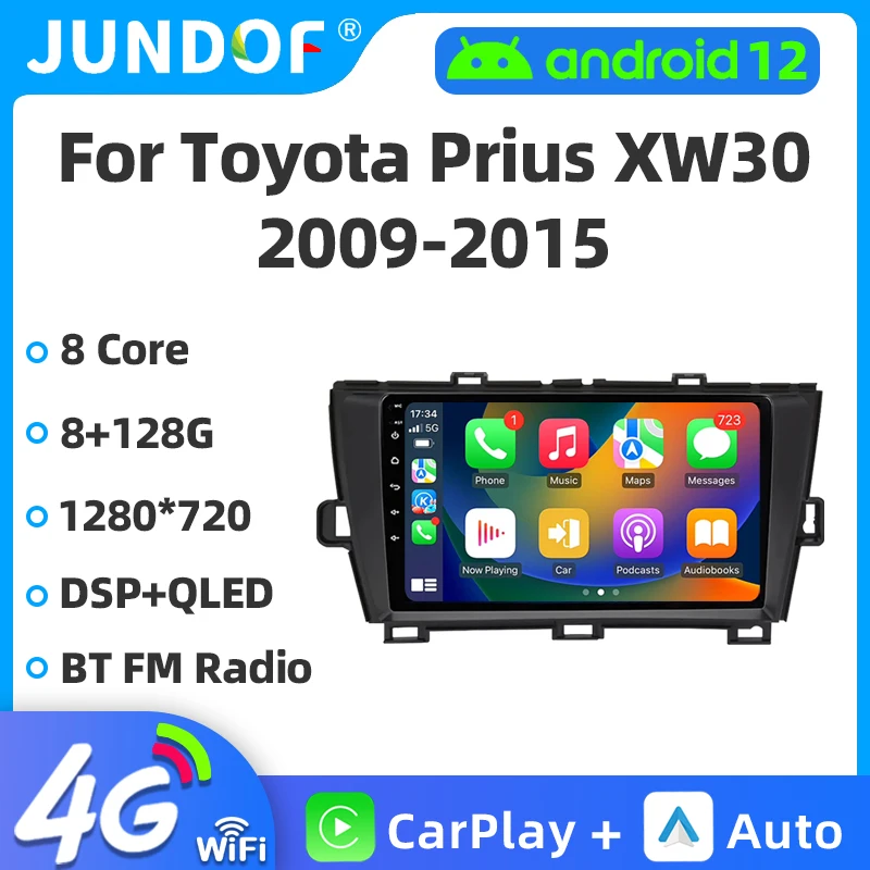 

Jundof IPS DSP For Toyota Prius XW30 2009-2015 Car Radio Multimedia Video Player GPS Navi Stereo Carplay Android 12.0 2din DVD