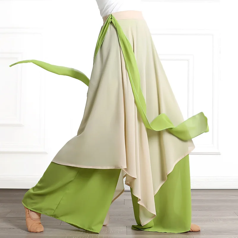 Women's Elegant Wide-Leg Pants Chiffon Culottes Classical Dance Practice Clothes Chinese Modern Dance Adult Folk Dance Pants