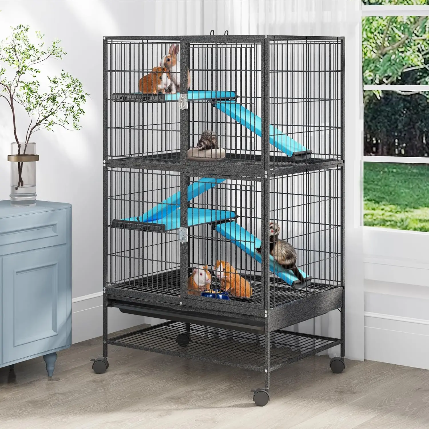 YITAHOME Metal 4-Tiers Small Animal Cages for Adult Rats Ferret Chinchilla Guinea Pig Large Hamster Indoor Critter Nation Cage D