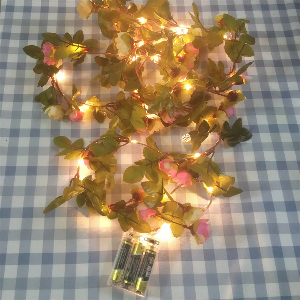 DACHAN HANDMADE 2.2M 25 LEDs Pink Rose Flower Garland Copper Warm LED Fairy String Lights For Christmas Wedding Decoration view 5