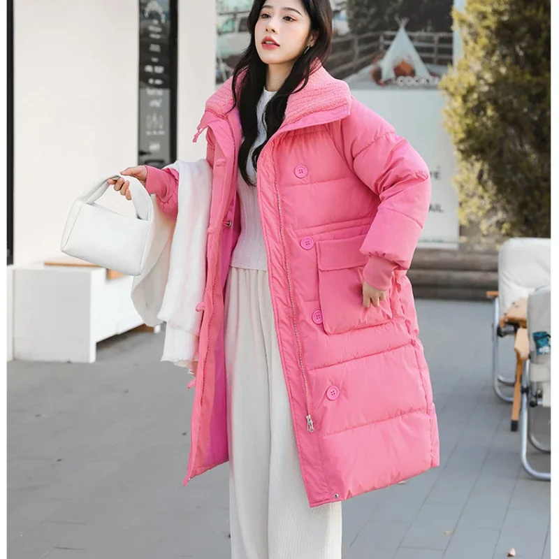 Chic Design Long Parkas Winter Women Clothing Cotton-padded Jacket Warm Thick Pockets High-end Coat Zipper Windproof Outerwear