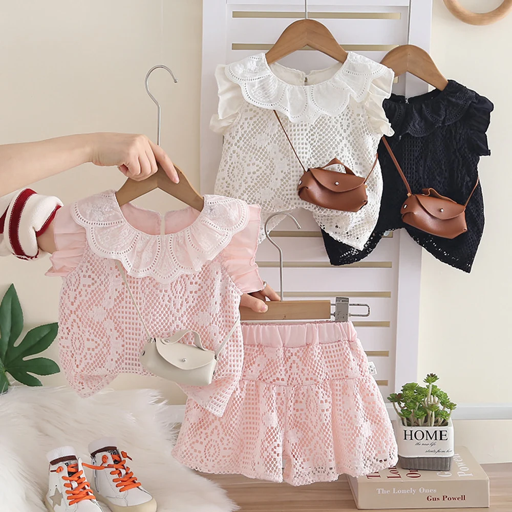 

Летняя одежда для девочек: комплекты из футболки и шорт для малышек, дышащие наборы для путешествий + сумка.