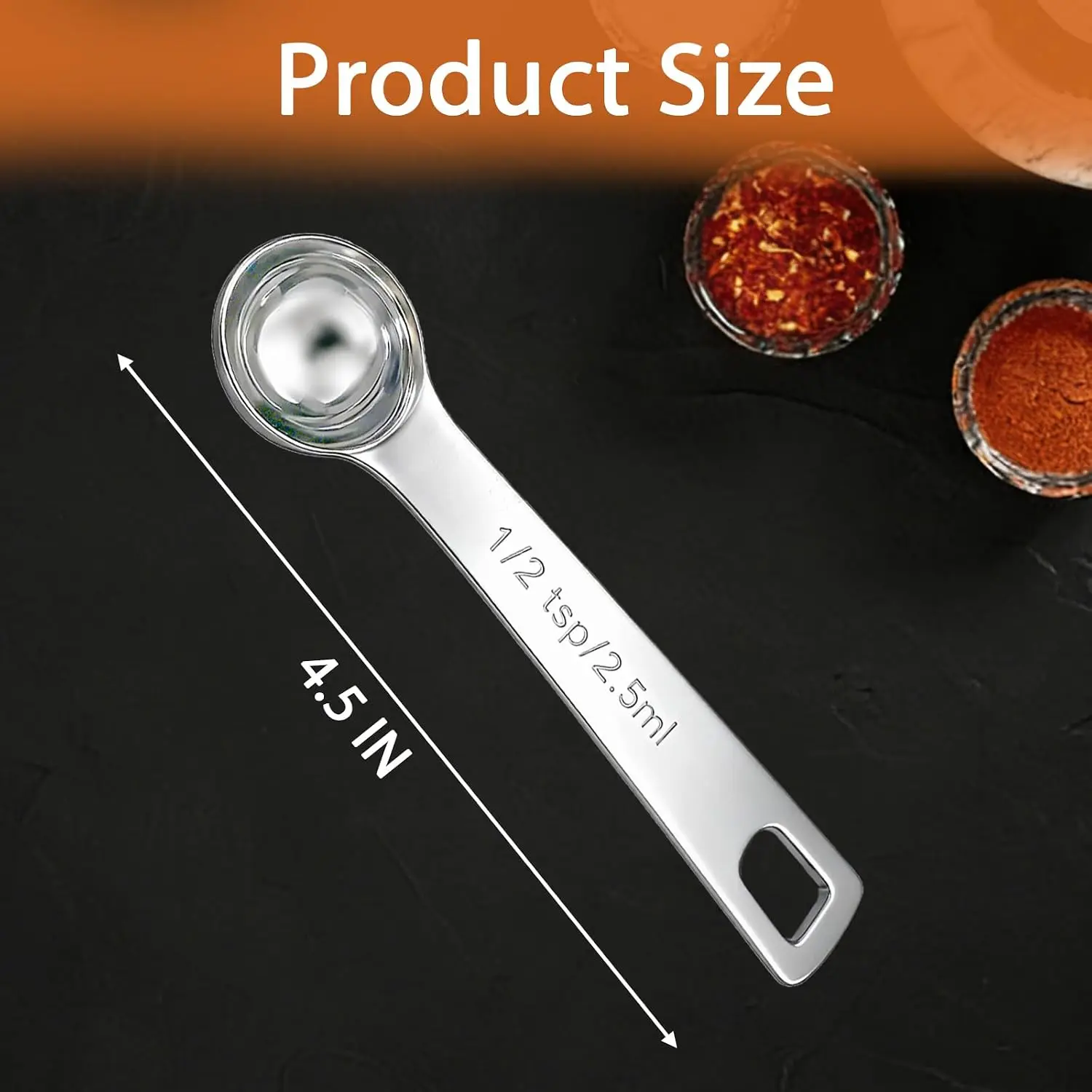 5PCS 1/2tsp(1/6tbsp, 2.5 ml) Measuring Spoon Teaspoons Stainless Steel for Precise Cooking, Baking and Spices Measurement