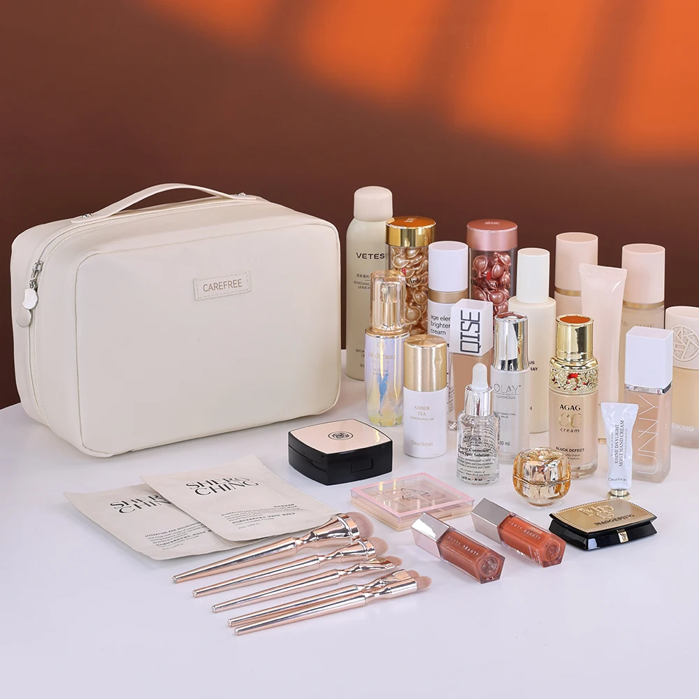 대용량 방수 PU 가죽 메이크업 가방 여성용 휴대용 여행 화장품 보관 가방 스킨 케어 워시 가방