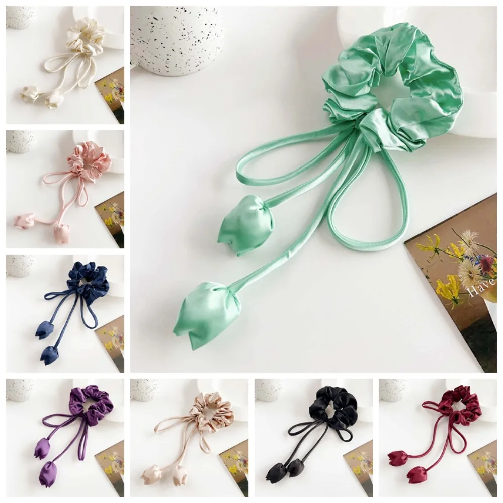 Cloth Satin Hair Band Ponytail Holder Korean Hair Ties Tulip Flower Hair Rope Solid Knotted Satin Hair Ring Tulip Hair Loop