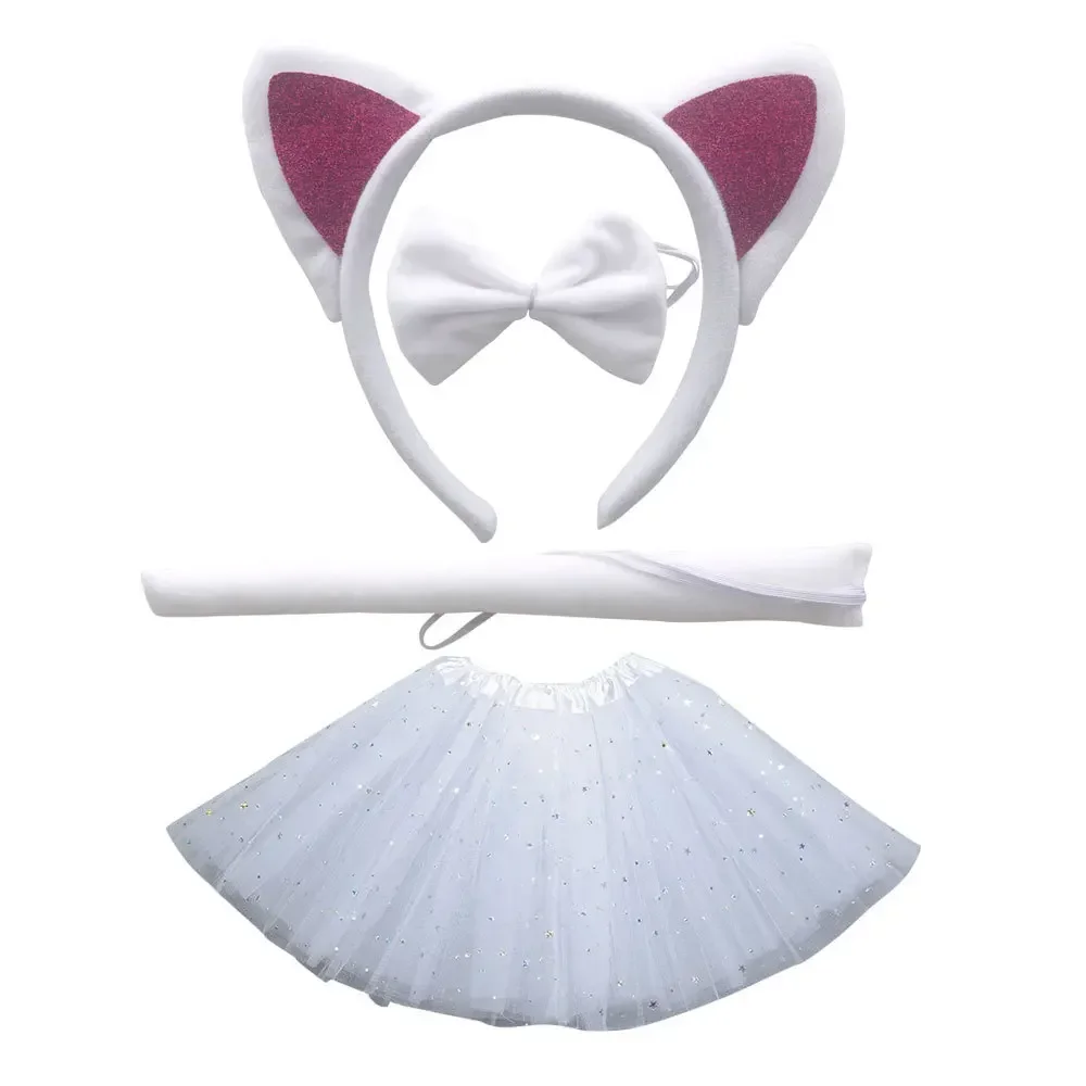 Ensemble de olympiques de chat noir pour enfants, oreilles d'animaux, sauna, bande, queue, nœud papillon, tutu, habillage d'Halloween, accessoire de cosplay, Noël