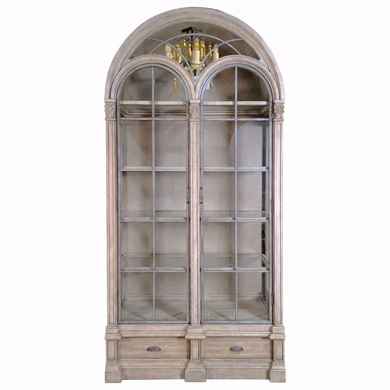 American Double Door Wine Cooler Glass Curio Display Building Renaissance High-End Bookcase Curio