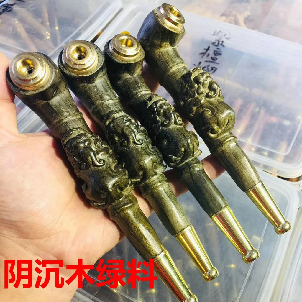 Dark Wood Blood Sandalwood Boxwood Pipe Wealth Pixiu Hand Carved Filter Cigarette Holder Wenwan Wooden Craft Decor