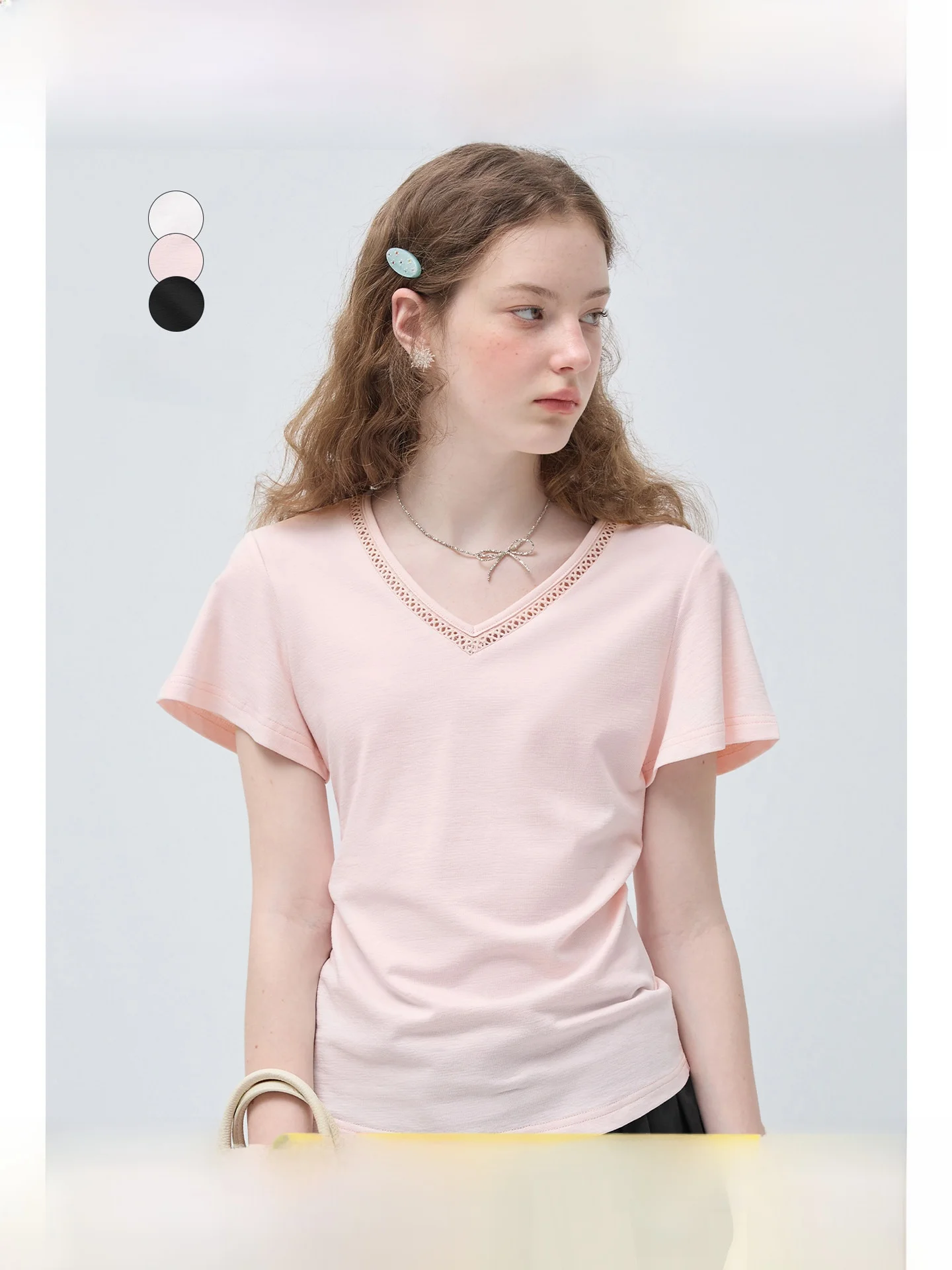 

Slimming Effectiveness plus Size Women's T-shirt V-neck Short Sleeve Summer New Style Versatile Top for Plump Women