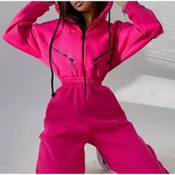 New Style Women Tracksuit Fleece Hooded Jumpsuits Loose Hoodies Female Autumn Winter Casual Warm Ladies Sports Jumpsuit Overalls