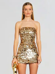 With Skirt Sequins New Sexy Chest Sequins Dress High-grade Temperament Package Hip Skirt Women's Gold Party Dresses