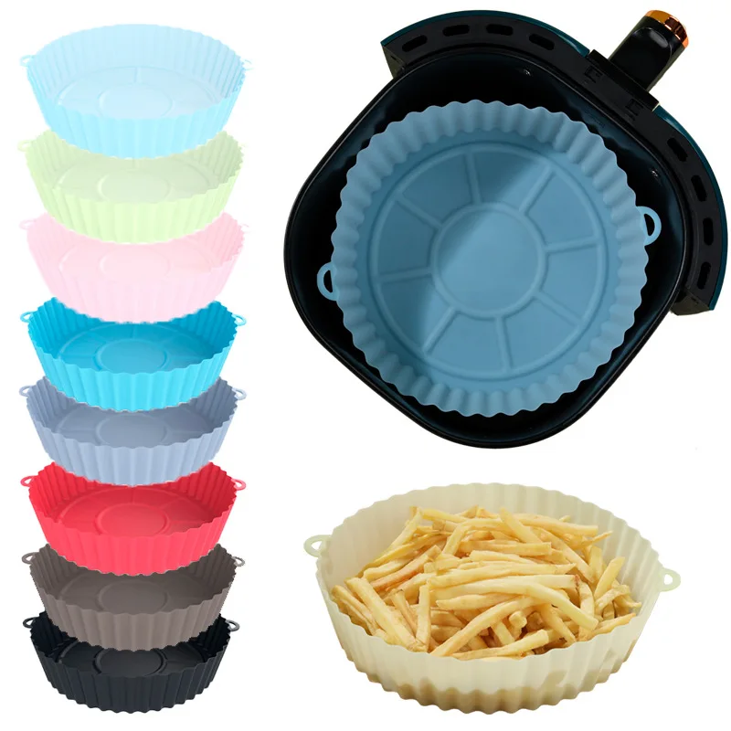 2 PCS Reusable Airfryer Silicone Basket Oven Baking Tray Silicone Mold Pizza Fried Chicken Basket Grill Pan Mat For Kitchen