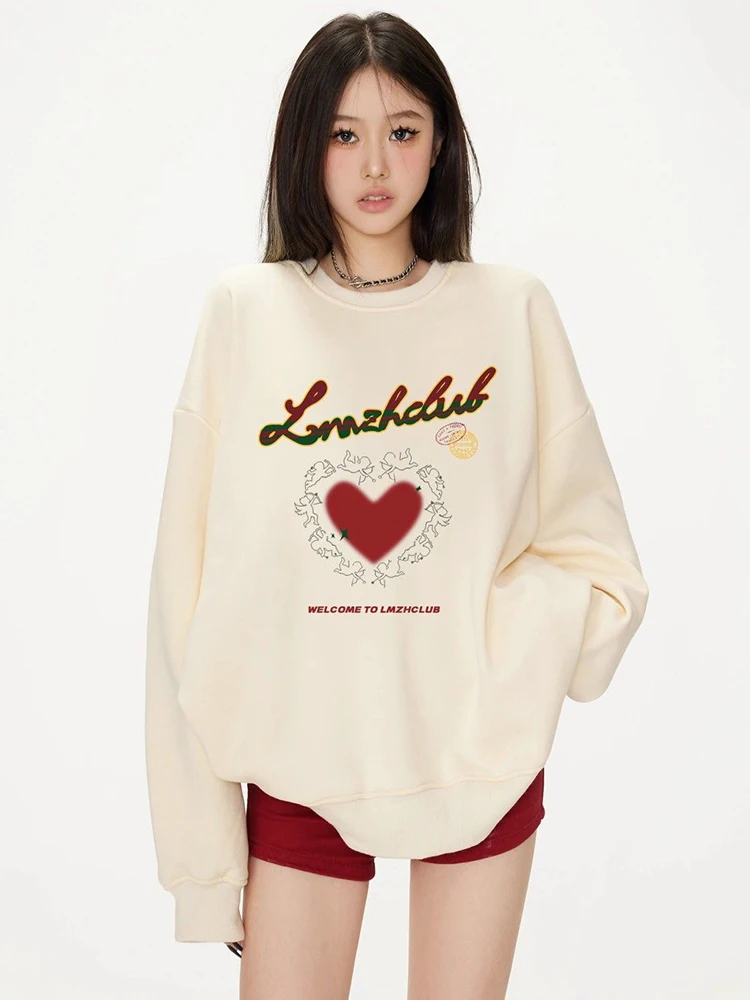 Jmprs ملابس الشارع الشهير ريترو الحب البلوز المرأة القطن الخالص بلوفرات كبيرة الحجم الأمريكية خمر رسالة سيدة فضفاضة لطيف بلايز عادية