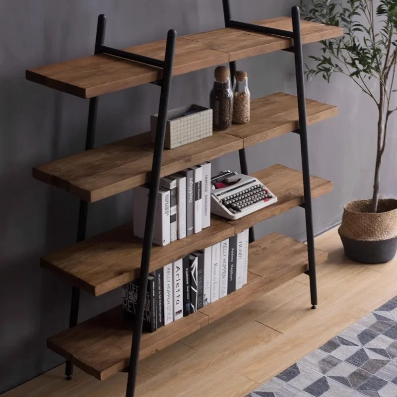 Simple solid wood living room multi-layer one-word board storage display shelf