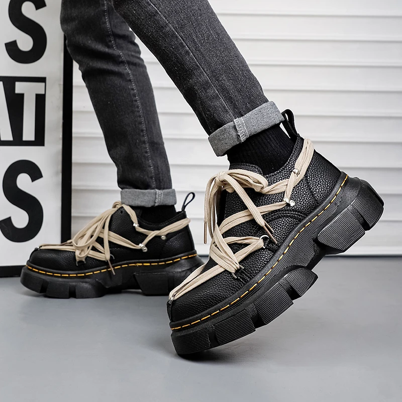 

Весенне-осенняя новейшая женская обувь, черная кожаная красивая мужская повседневная обувь на шнуровке, кроссовки на платформе и плоской подошве, обувь для пар