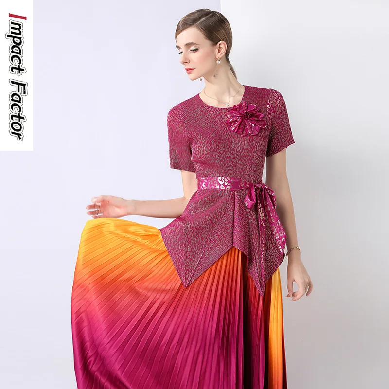 2025 Mizhai Summer Gilt Petal Collar Top Pleated Set Wedding Banquet Loose Large Elastic Two-piece Set Women's New