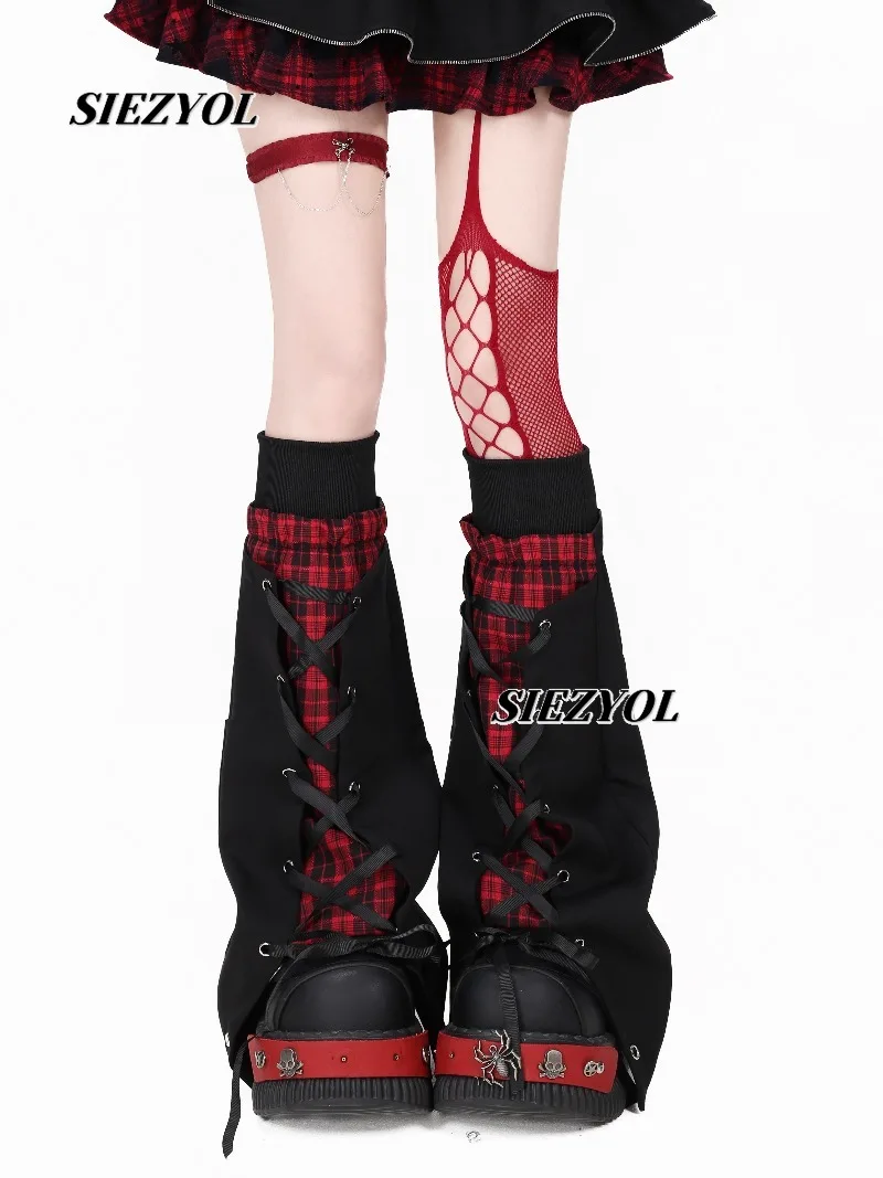Spring and Summer New Original Subculture Cross Strap Plaid Leg Cover Niche Design Sense Thin Stacking Socks Leg Warmers