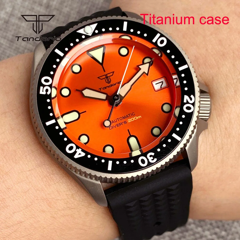 Tandorio NH35 37mm 20atm Dive Titanium Automatic Watch for Men Lady Wristwatch 120 Clicks Bezel Sapphire Crystal Date 3.8 Crown