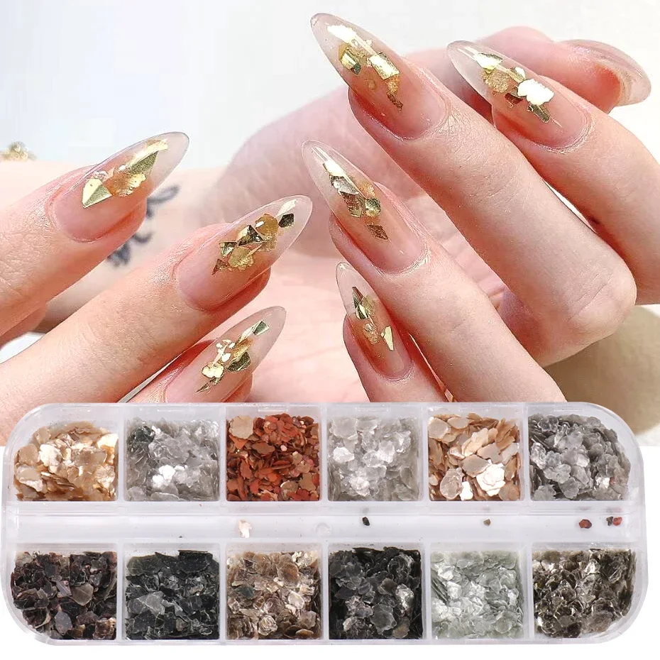 3D muszla Abalone dekoracje artystyczne do paznokci brokat nieregularny marmurowy kawałek miki klejnot perła naturalny Manicure płatki Paillette