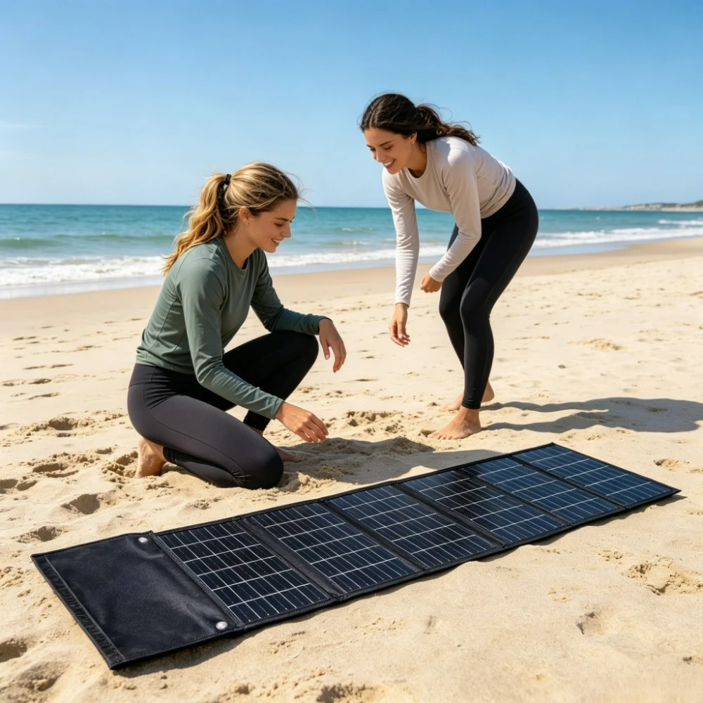 Portable Foldable Waterproof 50W 90W Solar Power Bank Dual USB DC Output High Efficiency ETFE Panel For Cycling Camping Hiking
