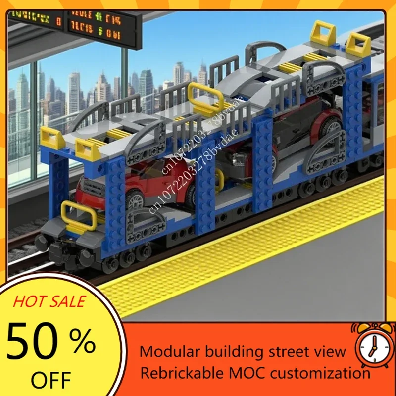 

368 шт. MOC железнодорожная транспортная тележка с двумя подходящими машинками, пазлами, модель дисплея, коллекция, детская игрушка на Рождество, день рождения, подарок