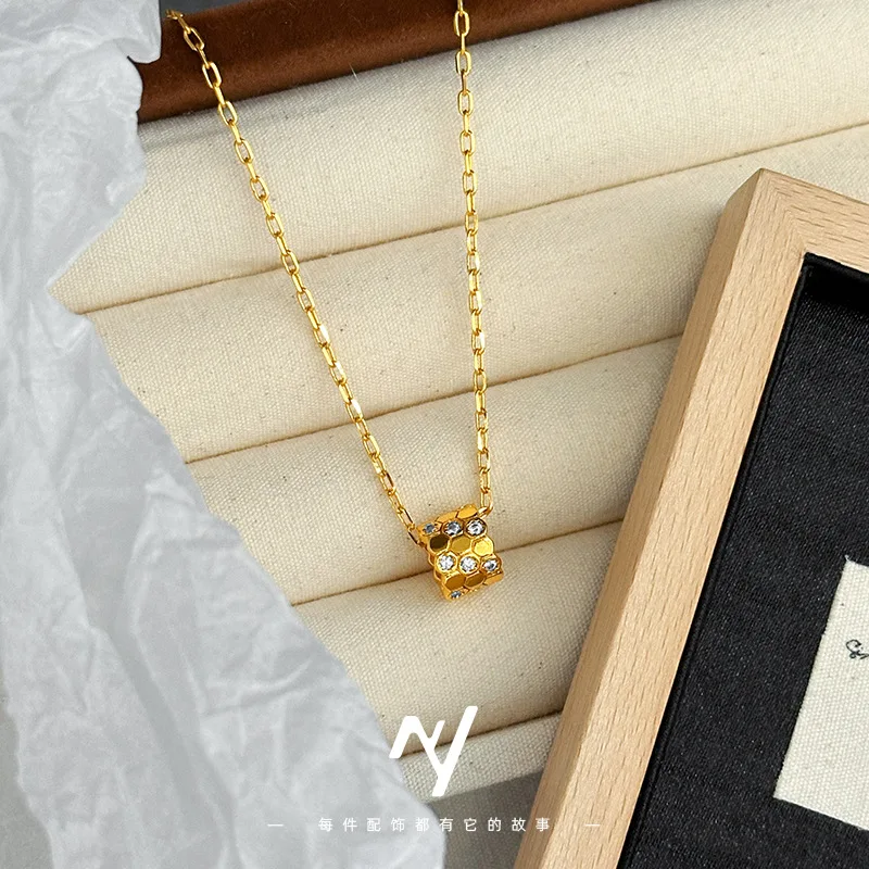 Cynlo Jewelry Luxury 24K 9999 Pure Gold real gold Honeycomb Necklace Women Hexagon Honeycomb Necklace