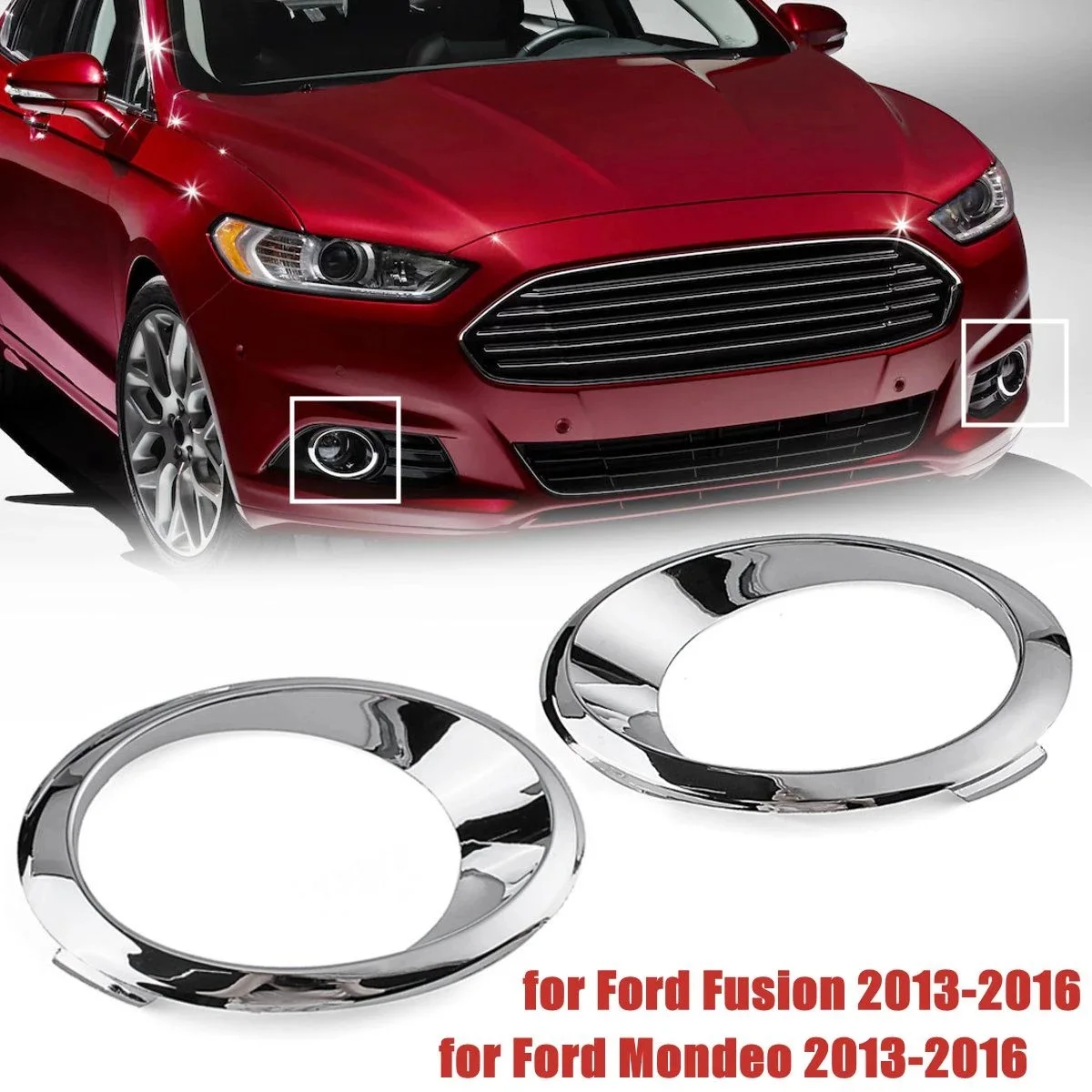 RH Passenger Side LH Driver Side Chrome Fog Light Cover Grille Bezel Trim Ring for Ford Fusion Mondeo 2013-2016