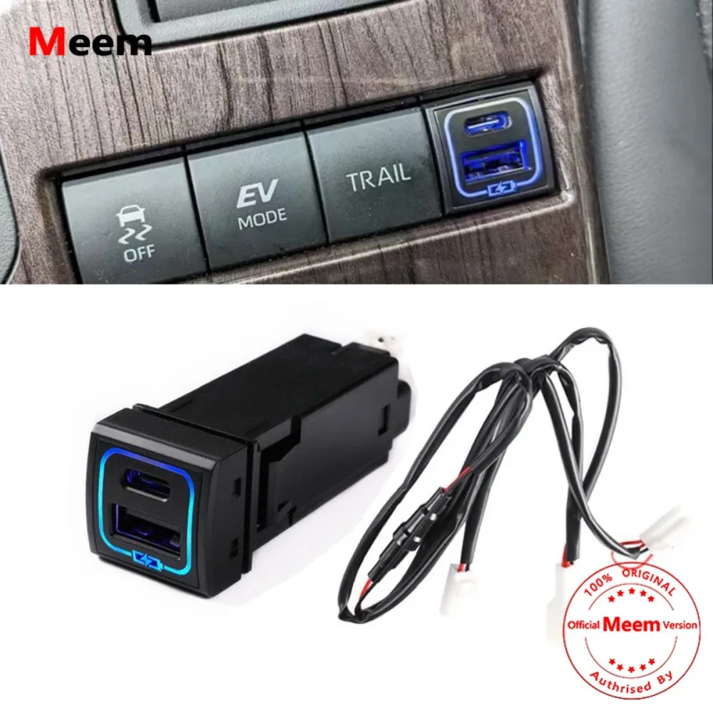 

Blue Light Car Charger TYPE-C PD QC3.0 USB Interface Socket For Toyota Prado Corolla RAV4 Camry HIACE