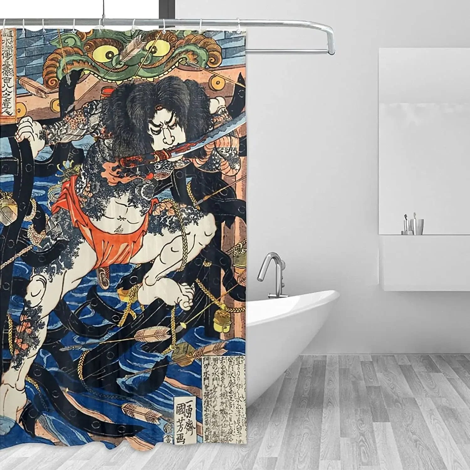 Japanese Samurai Shower Curtain Waterproof Polyester Bathroom Decor