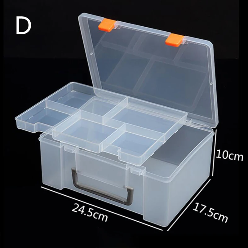 Transparent Plastic Storage Box Rectangle Hardware Storage Case With Locking Handle Removable Compartment Tool Boxes