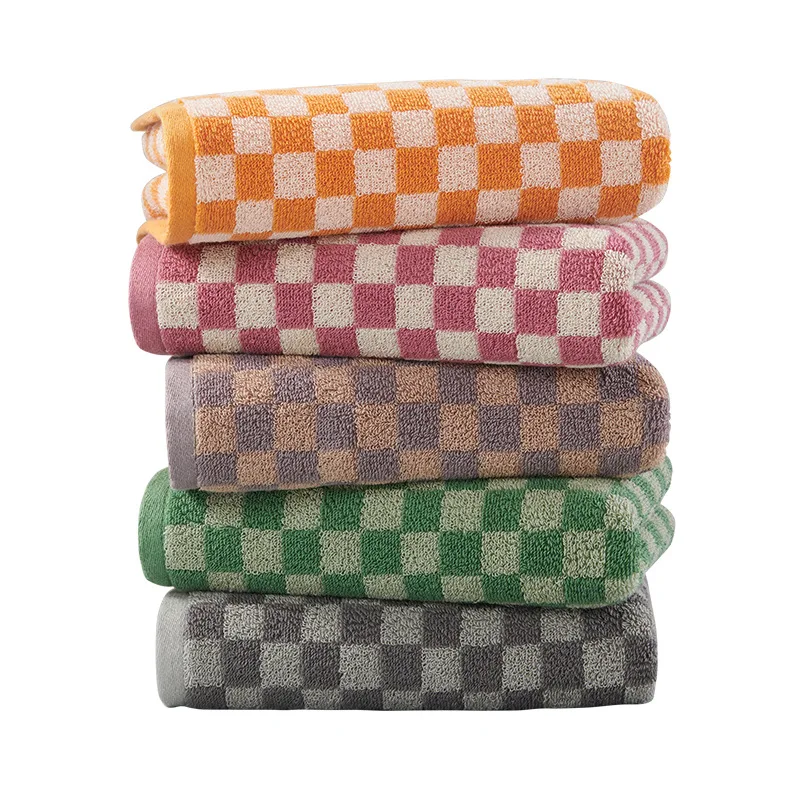 Pure Cotton Jacquard Adult Face Towel 34*75CM 110g Checkerboard Towel Thickened Soft Multi-color Towel Towels Bathroom