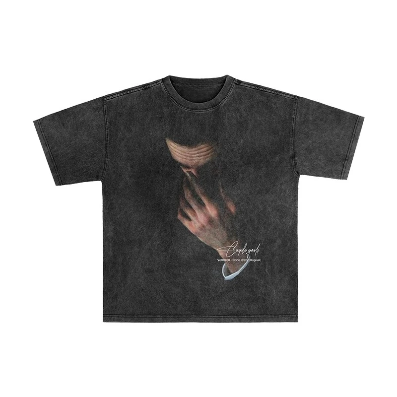 

2025 Summer Fashion Trend Selling Anxiety Men's Washed High QualityT Shirt Print Cotton Casual Round Neck Short Sleeve Tee